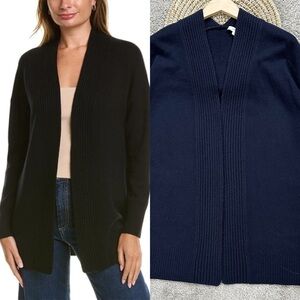 Vince Women’s Rib Placket Wool Cashmere Open Front Cardigan Sweater in Navy L